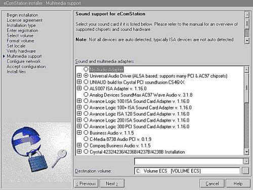 eComStation installer multimedia support screen