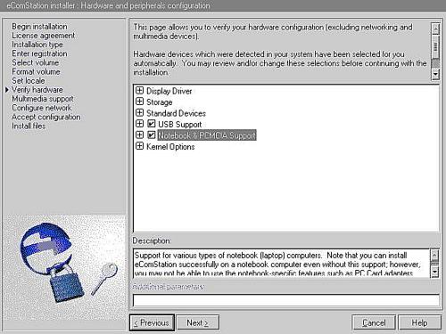 eComStation installer hardware support screen