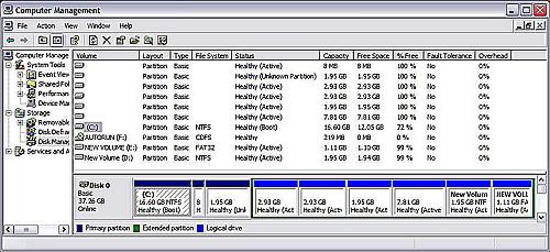 Windows XP disk layout