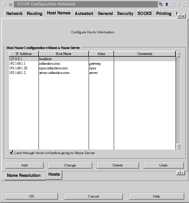 TCP/IP Configuration - Host Names tab