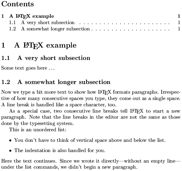 LaTeX example output