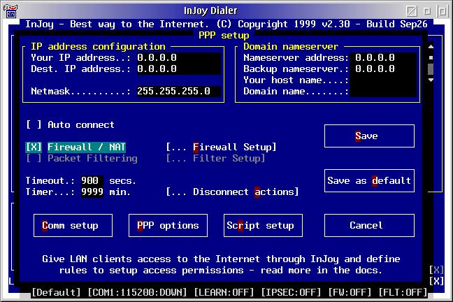 Figure 13. Enabling NAT in the Injoy dialer.