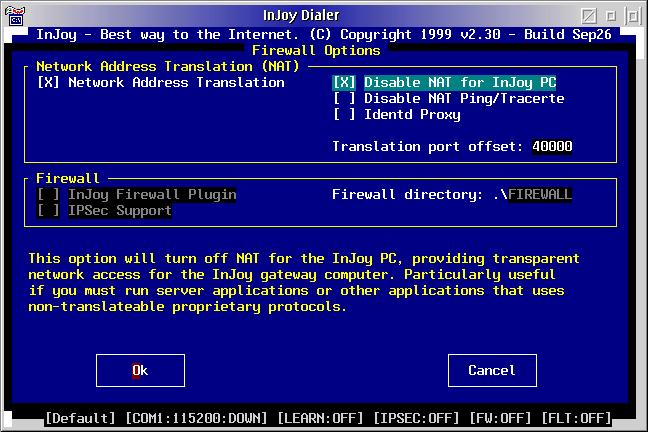 Figure 14. The Injoy Firewall options page.