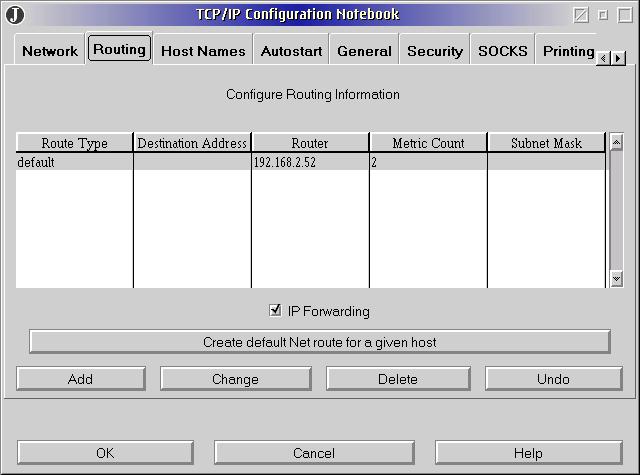 Figure 8. Routing page in the TCP/IP Configuration notebook.