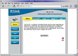 Figure 1. The D-Link 614+ router Setup Wizard page.