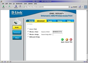 Figure 2. The D-Link 900AP+ mode setting dialog.