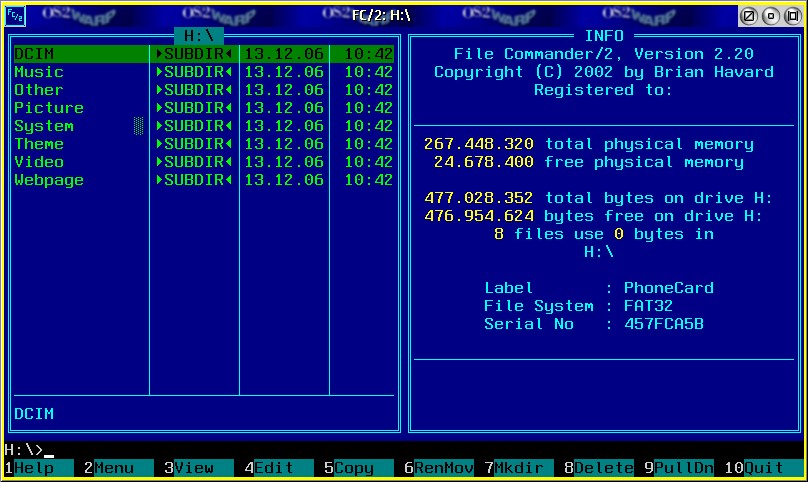 Neu angelegte Verzeichnisstruktur auf einer neu formatierten Speicherkarte im File Commander