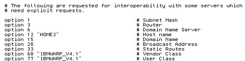 Options section of the modified DHCPCD.CFG (on Home2)