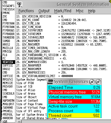 Theseus display of General System Information, Memsize display