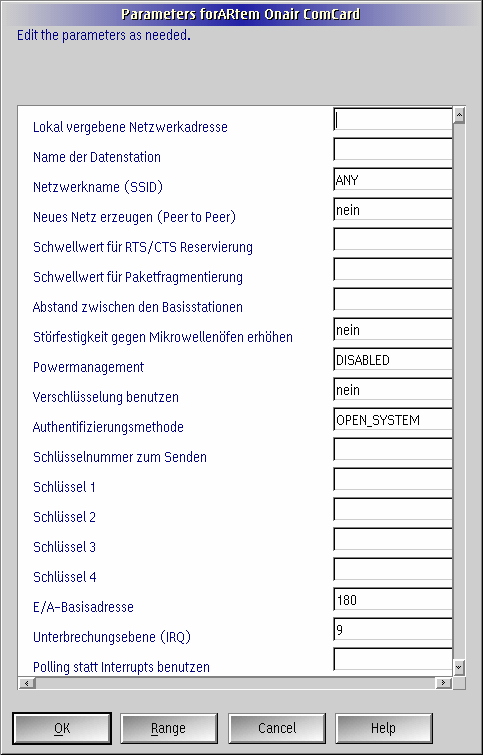 Changed parameters for Artem Onair ComCard