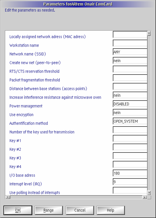 Changed parameters for Artem Onair ComCard