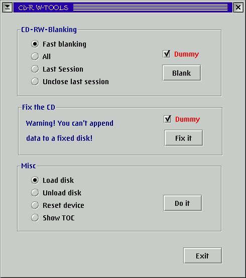 CD-R/W-Tools Dialogue