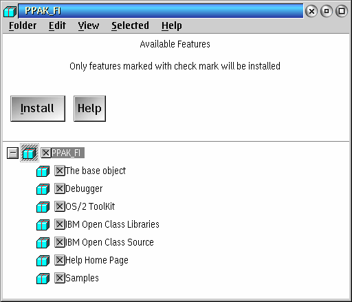 Selection dialog for featurees to install
