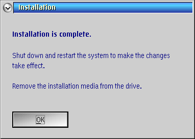 Installation completion dialog