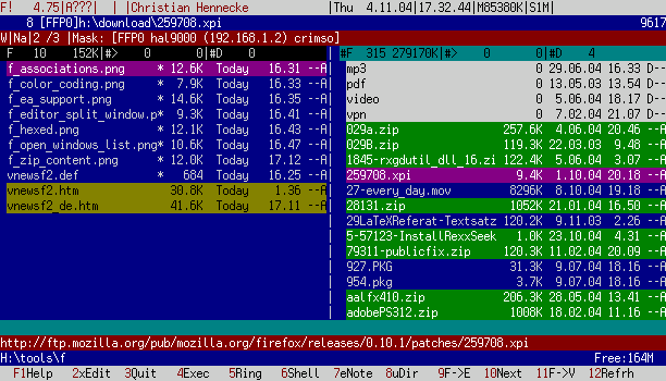 File window for FFP connection with display of EA of a remote file