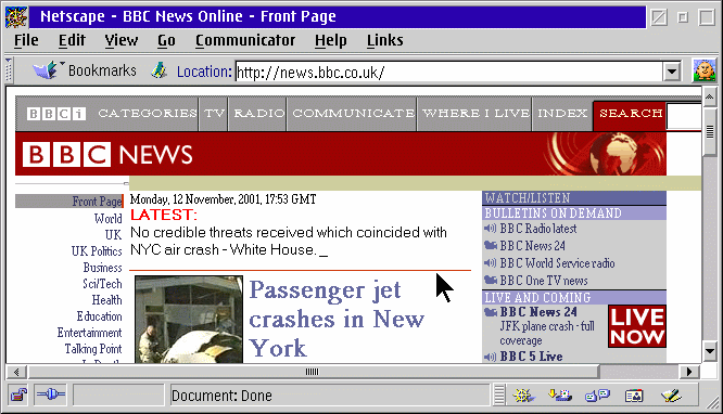 Figure 1: BBC News Ticker in Netscape Communicator
