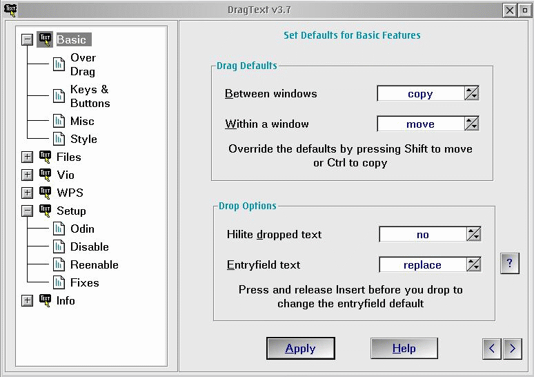 DragText settings notebook