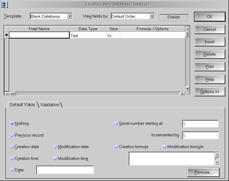 Extended field definition dialog