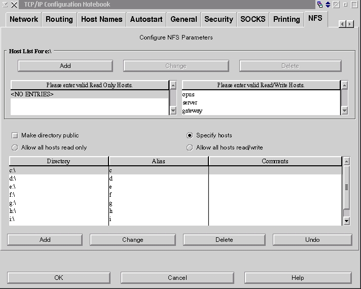 TCP/IP-Konfiguration - Indexzunge NFS