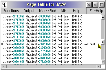 Seitentabelle für Nutzung des virtuellen Speichers durch Java