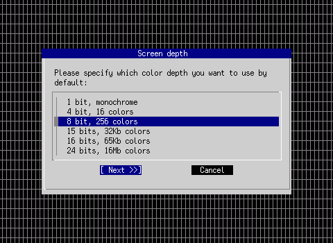 xf86cfg-Dialog Farbtiefe