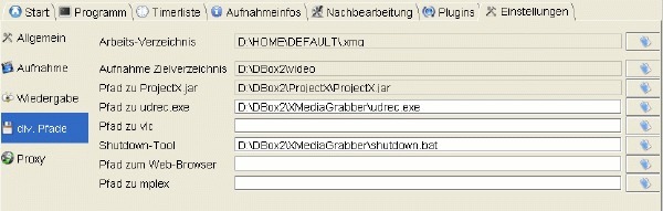 XMediaGrabber: div. Pfadeinstellungen