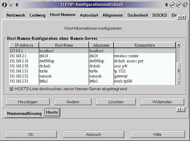 Abb. 10: Seite Host-Namen im TCP/IP-Konfigurationsnotizbuch