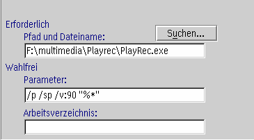 Parameter für die Wiedergabe mit Playrec