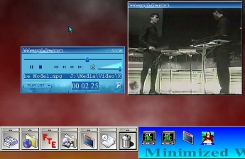eComStation desktop showing WVGUI player playing an MPEG