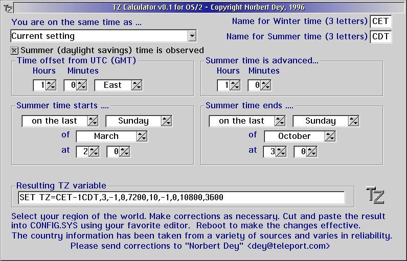 JPEG picture of TZCalc - a tool for generating the value of the TZ-string.