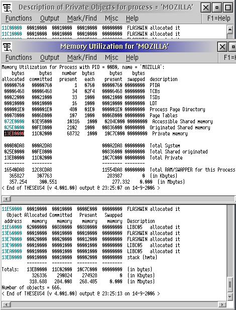 Memory utilization display for Mozilla using 300 MiB