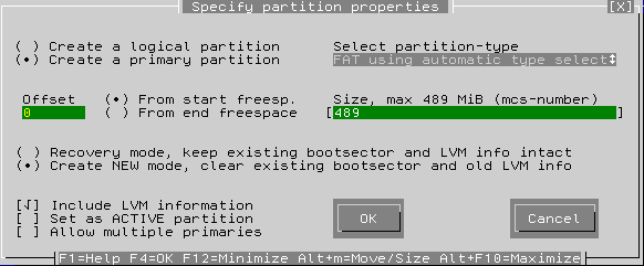 DFSee Partition Creation Dialogue